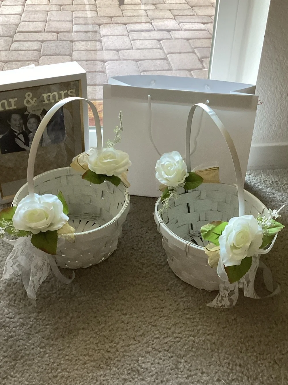 Handmade Woven Flower Girls Baskets for your Wedding - flowers,  lace, pearls